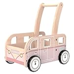 Wooden Baby Walker,Push Walker Bus for Boys and Girls, Stand & Learn Push Walker for Toddlers 1-3 Years Old Pink