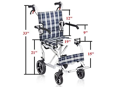 Healthline Wheelchair Transport Aluminum 19" Folding W/Flip Up Legrest And Carrying Bag (Only 18 Lbs) #TOP3
