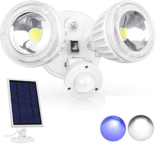Upgraded 2 Modes Super Bright Solar Motion Sensor Light Outdoor, 1800LM 6500K IP65 Waterproof Security Light, Dual Head Flood Light with 10W COB LED for Deck Patio Porch Garage Driveway