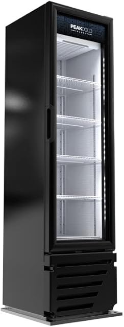 PEAKCOLD PLUS Upright Commercial Glass Door Display Cooler & Refrigerator, White Interior, 7.7 Cubic Ft
