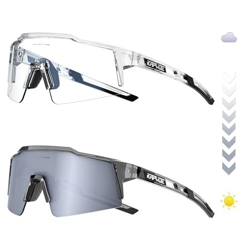 KAPVOE Selbsttönende Fahrradbrille Photochromatisch Uv400 Schutz TR90 Rahmen Sportsonnenbrille Sportbrille für Herren Damen Sport Radfahren Radbrille MTB Fahren Baseball Radsport Laufen 64 Silber