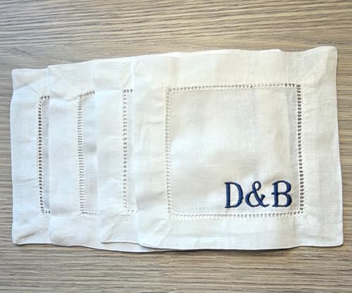 Servilletas personalizadas bordadas de lino y algodón blancas miniatura 5