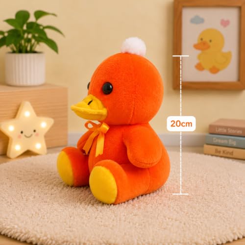 Image of Orange Chick Plush Toy, 20 cm, Soft Stuffed Animal with Bow