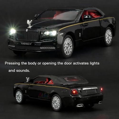 Image of Alokik 1:32 Rolls Royce Dawn Die-Cast Metal Pull Back Car with 2 Openable Doors with Sounds and Lights Toy Decoration Car Best Gift Toys for Kids【Black】