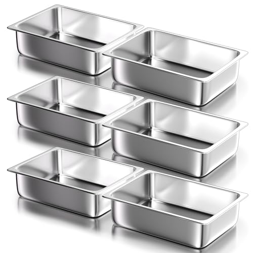 WantJoin Stainless Steel Steam Table Hotel Pan Set 1/2 Size 4 Inches 6pcs