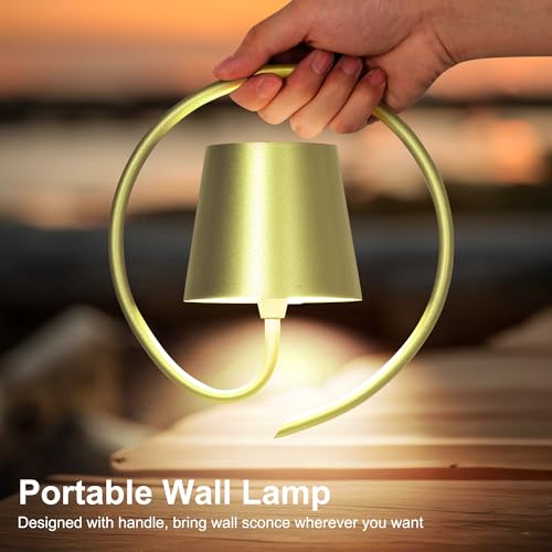 Image of 5200mAh Wireless Wall Light, Rechargeable Batttery Operated Wall Sconces Set of 2,3 Color Stepless Dimming Up, Wall Lamp for Battery Operated Lamp for Bedroom /Living Room /Hallway (Champagne)
