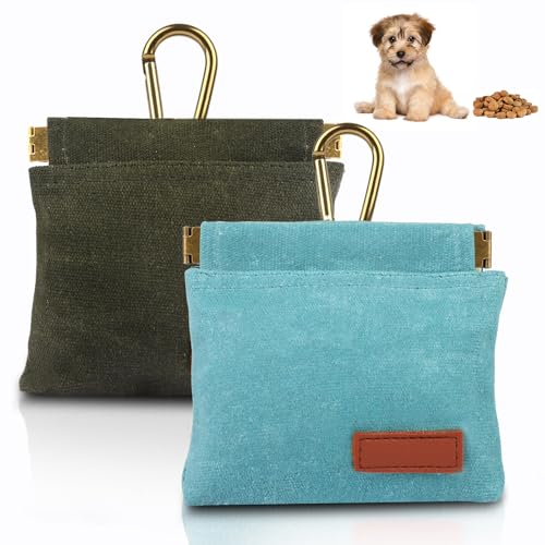2Pcs Dog Treat Pouches for Pet Training, Hand Free Puppy Dogs Treat Bag with Carabiner, Portable Auto Closing Pet Dog Walking Bag for Travel or Outdoor Use, Pets Feed Snack Reward Pocket- Green