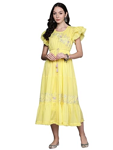 Image of INDO ERA Embroidered A-Line Ethnic Maxi Dresses for Women (ED0YL7171)