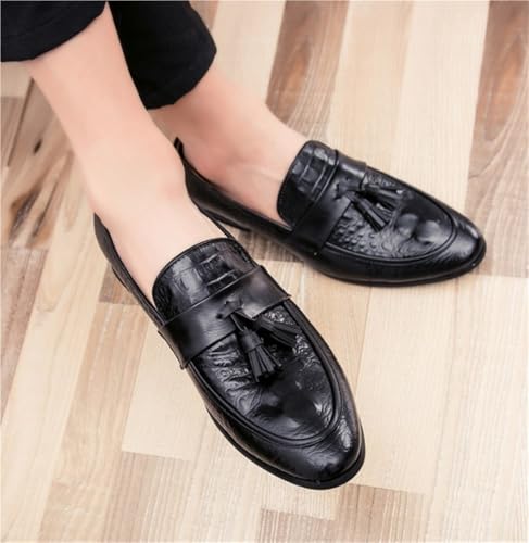 Mens PU Leather Tassel Loafers Slip On Burnished Toe Flexible Comfortable Classic Fashion Driving Casual Shoes4