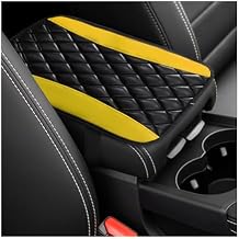 Dickno Car Center Console Cushion Pad, Universal Leather Waterproof Armrest Seat Box Cover, Comfortable Auto Armrest Cover Protector, Car Interior Decor Accessories for Most Vehicles Black & Yellow
