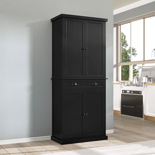 ARTPOWER 72' Tall Kitchen Pantry Storage Cabinet with Drawer and Adjustable Shelves, Pantry Cabinet for Kitchen, Bathroom or Hallway, Black