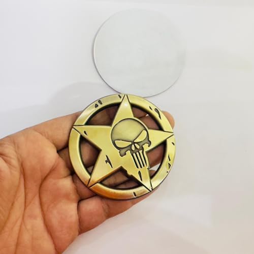 Image of Emblems for Car & Bike Metal Lo.go and Grill Me.tal Lo.go, Auto Accessories for Car Emblem 3D Badge Auto Racing Sport Sticker Grand Tourer Decal. (Round Star Skull Bronze Punisher)
