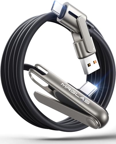 3-in-1 240W Invisible Stand Fast Charging Cable, 240W Chubby USB A/C to USB C Cable, 90 Degree Angled with Built-in Phone Stand, Type C Charger Cord (4FT) for iPhone 17/16 Pro Max Galaxy S26 Ultra