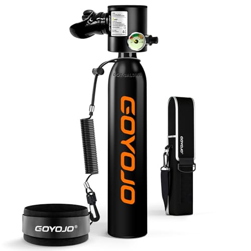 GOYOJO Mini Scuba Tank Portable Diving Lung Air Tank with DOT Certified Refillable Emergency Backup Pony Bottle for Snorkeling Underwater Breathing Training (Obsidian Orange)