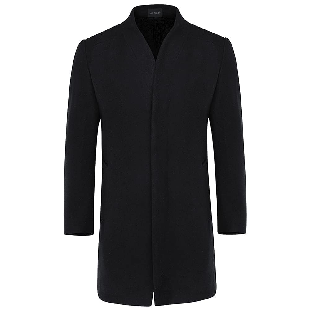 YOUTHUP Cappotto da Uomo Invernale in Lana Spessa Trench Cappotto di Media Lunghezza Slim Fit Imbottito Caldo Casual Peacoat, Nero (Disegno 2), L