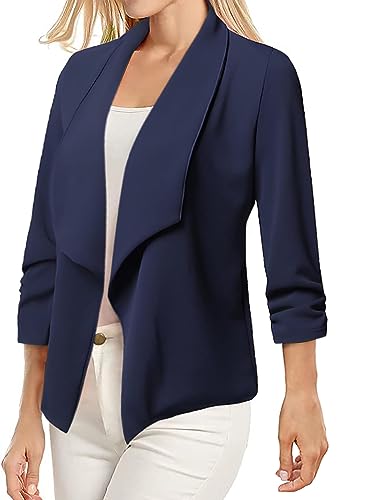 Womens Casual Blazer Lightweight 3/4 Sleeves Short Open Front Office Jacket - Main Image