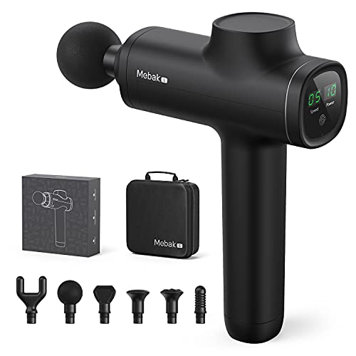 Portable Massage Gun Deep Tissue Massager, Handheld Electric Body Muscle Massager, Percussion Lightweight Massage Gun with 6 Massage Heads and 5 Speed for Gym Office Home,Mebak 5 Black