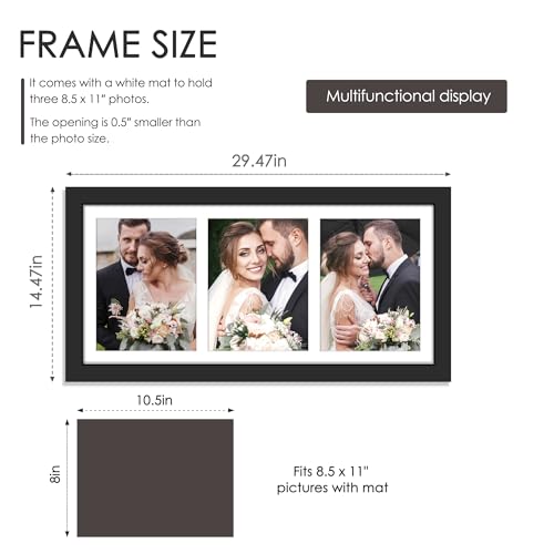 Image of DUENPY 12.5x27.5 Picture Frame 3-Opening 8.5x11 Collage Picture Frame Displays Three 8.5x11 inch Photos Collage Wall Decor Wall Hanging or Tabletop Black