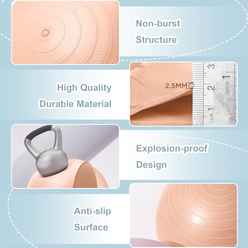 Image of Exercise Ball for Workouts, 25cm /55cm Anti-Burst and Slip Resistant Yoga Ball for Gym Fitness and Physical Therapy (Light Brown)