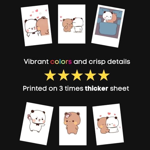 Image of Bubu Dudu Poster Teddy | Milk Mocha, Peach Goma, Plush Panda Mini Poster Kit (Set of 15) | Cute Couple Bubu Dudu Teddy Peach Goma Size (8 x 6 cm) Posters for Phone Accessories, Room Decoration (C 009)