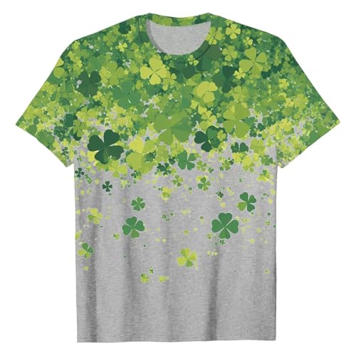 St Patricks Day Tshirt Damen Irisches Kleeblatt Druck Kurzarm hemd Lustig leichte Tunika Grün Festlich Kostüm Lose Sport Streetwear Oberteil Casual Frauen Basic Rundhals Tops, O Gris Claro, S