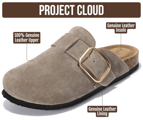 Image of Project Cloud 100% Genuine Leather Clogs for Women Shoes - Memory Foam Insole, Non-Slip & Natural Cork Footbed Arch Support Big Buckle Womens Clogs and Mules Footwear (Manchester) | Memory Foam Arch Support Shoes; Non-Slip Outsole & Natural Cork Footbed and Big Buckle Womens Clogs