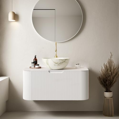 AmbroVania 30" Floating Bathroom Vanity with Sink, White Plywood Cabinet