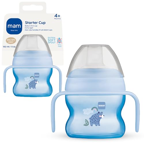 Image of MAM Starter Cup (1 Count), Sippy Cup, Drinking Cup With Extra-Soft Spill-Free Spout and Non-Slip Handles, For Boys 4+ Months, Five Ounces, Blue
