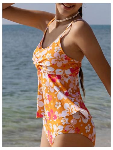 Girl's 2 Piece Floral Tankini Swimsuits Twist Wireless Bathing Suit Vacation Swimwear4