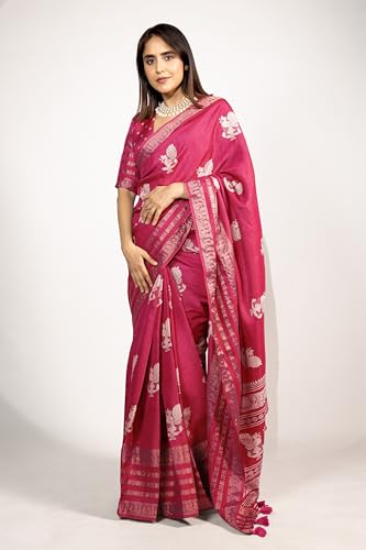 Image of MIRCHI FASHION Women Saree Cotton Silk Peacock Printed | Traditional Motif Ethnic Sari for Farewell and Ceremonies with Blouse Piece