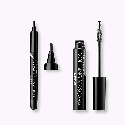 PASSIONCAT 2X WaterProof Liner (Ez-Slant) + Mascara (packaging may vary), 1g + 23g, Super Multi-Proof(Water&Oil) - Smudge Free Long Lasting Volumizing Mascara for Thickening Eyelash Lengthening Soft F