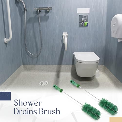 Image of Baderke 2 Pcs Drain Brush Pipe Cleaning Tube Brush, Green, 19.7 x 2.4 Inch | Nylon Long Tube Cleaner, 2 Inch Drain Scrubber, PVC Shower Pipe Brush for Kitchen Sink, Water Bottle, Flexible Cleaning Tool