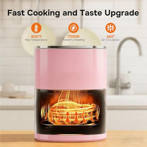 Image of Simple Deluxe 12-in-1 Air Fryer 6.34 Qt, Digital Preset Airfryer with Visible Window, Nonstick and Dishwasher-Safe Basket, Air Fry, Roast, Bake, Dehydrate, Fries, 1700W, Pink