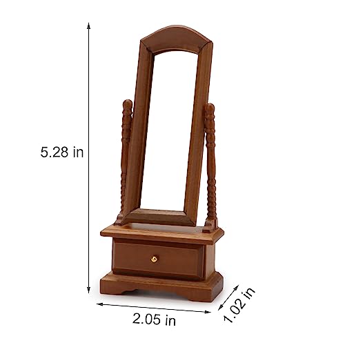 Image of Miniature Dressing Mirror 1:12 Scale Dollhouse Furniture Bedroom Mirror Model Accessory Mini Scene Ornament Desktop Decoration (Brown)