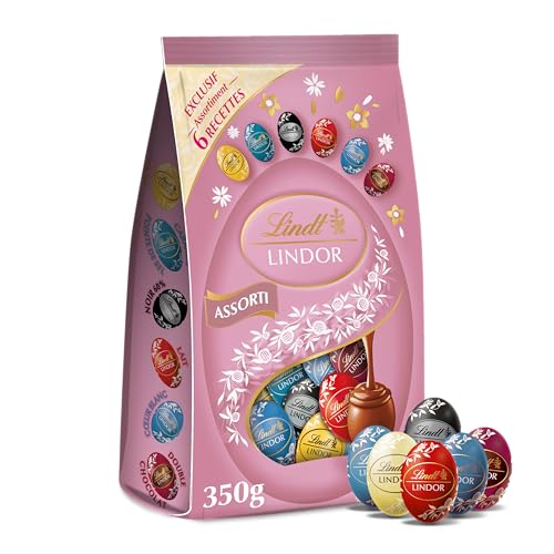 Lindt - Sachet d'Œufs LINDOR - Assortiment de Chocolats 6 recettes - Idéal pour Pâques, 350g