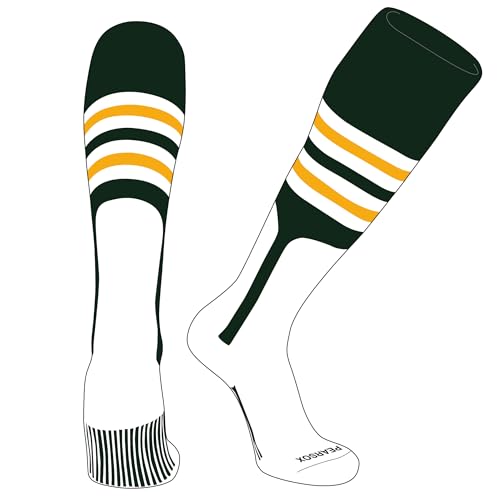PEAR SOX OTC Baseball Softball Stirrup Socks (F, 9in) Forest Green, White, Gold