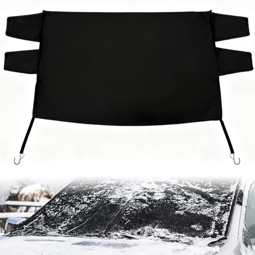 KINDLUME Funda Coche Exterior, Parabrisas Coche, Tela Oxford 600D con 4 Bandas Elásticas con Ganchos para Protección contra Hielo, Nieve y Fuerte Luz Solar en el Aparcamiento