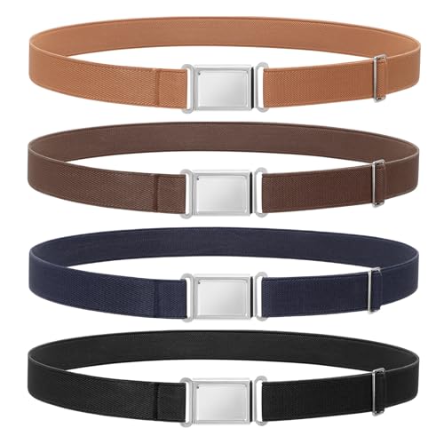 LEACOOLKEY 4 Pack Kids Magnetic Buckle Elastic Belts Boys Girls Adjustable Easy Clasp Magnetic Belt