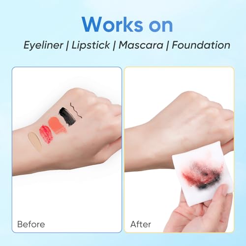 WOUSEDO 100 Count Makeup Remover Wipes, Bulk Gentle Cleansing Facial Towelettes, Individually Wrapped Travel Size,Alcohol-Free & Hypoallergenic for All Skin Types