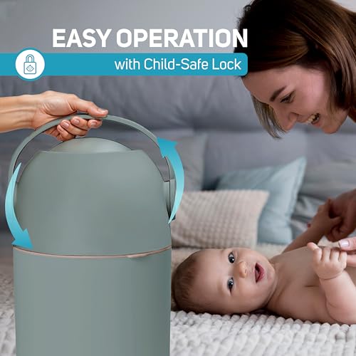L.A. BABY Magic Diaper Pail - Patented 100% Odor-Free System with Child-Safe Lock - Award-Winning Design - No Refills Required - Works with Regular Trash Bags - Green - Thumbnail 6