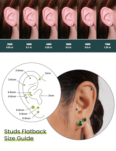 Image of 6 Pairs Stud Earrings Set, Hypoallergenic Cubic Zirconia 316L Earrings Stainless Steel CZ Earrings 3-8mm (Steel color)