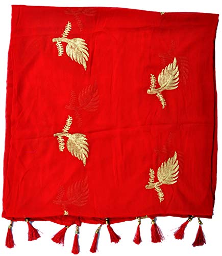 Image of YOUTHQUAKE Women's Golden Patti Work Embroidered Chiffon Dupatta for Womens & Girls With Latkan