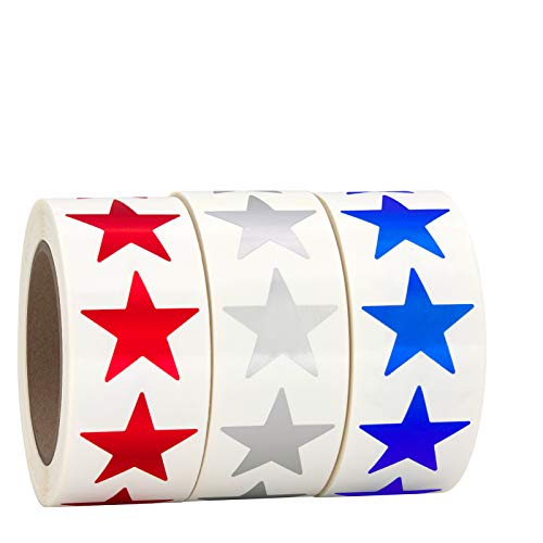 1" Metallic Red, Silver & Blue Stars Shape Foil Sticker Labe