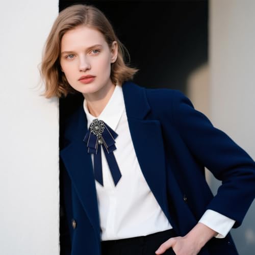 Image of Rhinestone Retro British Style Pre-tied Adjustable Fabric Ribbon Bow Tie for Women Men Uniform Necktie Bownot