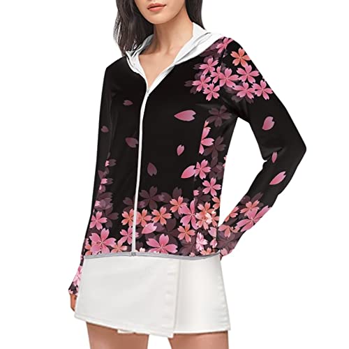 xixirimido Cherry Blossom Hoodie Pink Sakura Women's UPF 50+ Shirt Full Zip Lightweight Quick Dry Jacket for Cycling Outdoor Golf