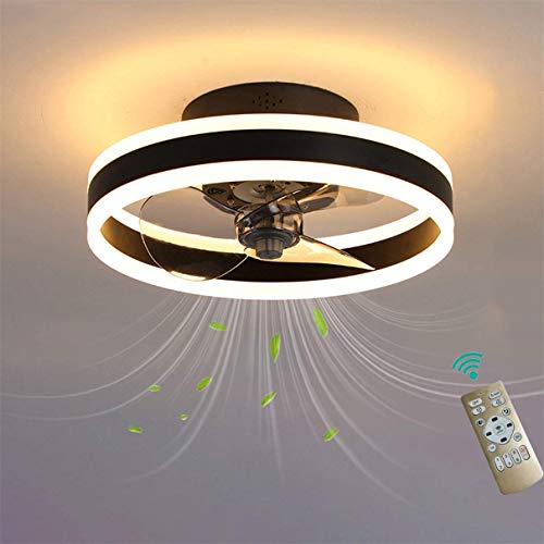 Plafonnier LED pour ventilateur de chambre à coucher avec télécommande réversible 6 vitesses Ventilateurs de plafond modernes avec lumières Silencieux 3 lames Dimmable 40cm Ventilateur, noir