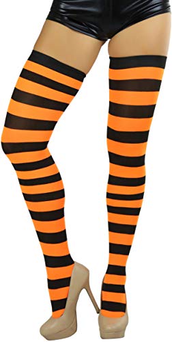 Image of ToBeInStyle Women's Vibrant Horizontal Wide Striped Thigh High Stockings