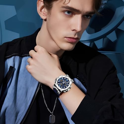 Image of LIGE Quartz Watch for Men Waterproof Big Dial Analog Digital Sport Multifunction LED Backlight Fashion Wristwatches Stopwatch Calendar Men