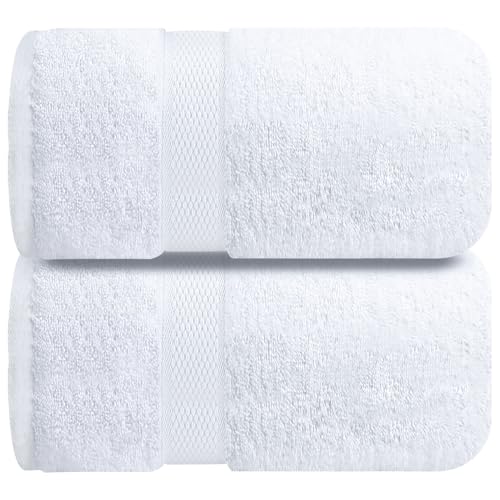 Infinitee Xclusives Premium-Saunahandtuch, 2er-Set Extra Große Badetücher (90 x 180 cm), 100% Baumwolle, Super Saugfähig, Schnelltrocknend, Ideal für Hotel & Spa, Strahlendes Weiß