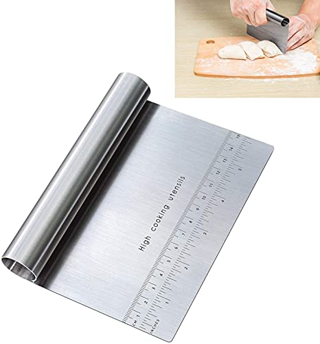 Image of RKPM HOMES Cake Scrapper Cutter Chopper Stainless Steel with Measuring Scale, Pizza Pastry Bread Dough Multipurpose Scraper Icing Fondant Decorating Smoothing Baking Tools